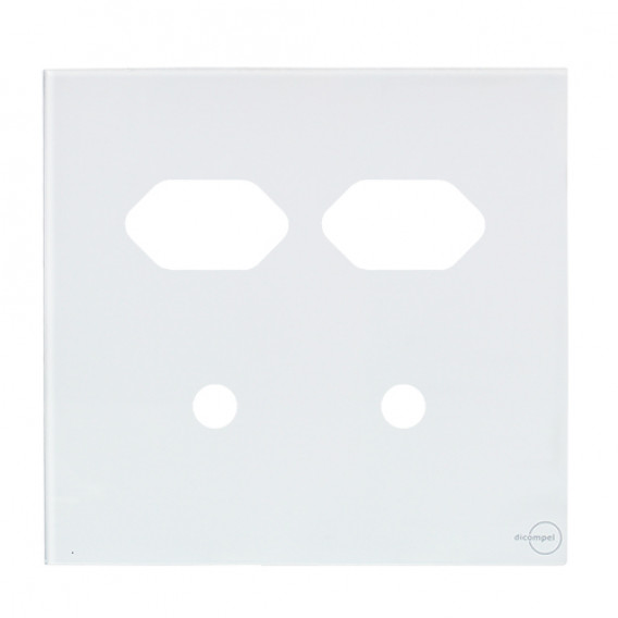 Placa p/ 2 Tomadas + 2 Furos 4x4 - Novara Glass Branco